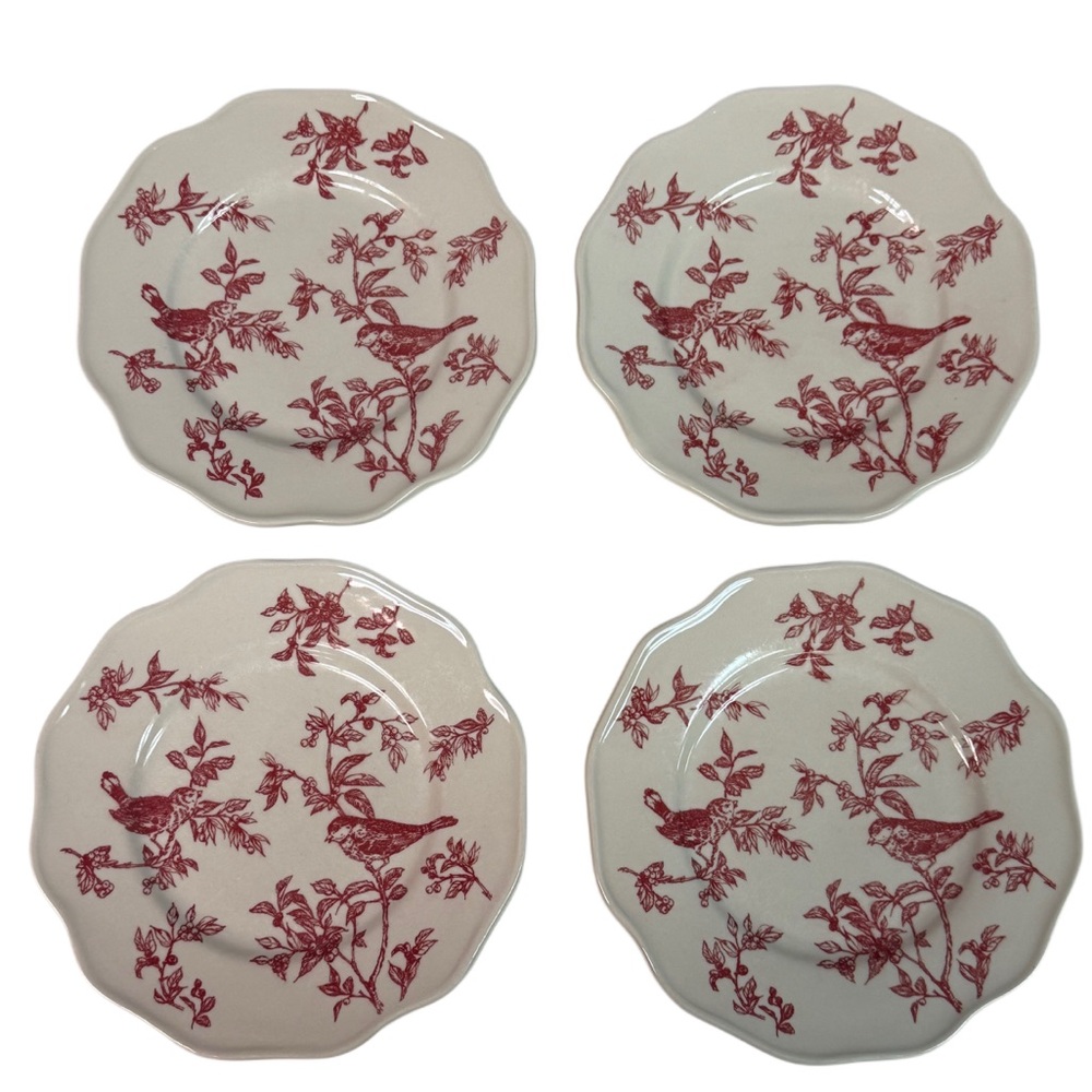 Andrea by Sadek x Elisabeth Trostli Red Bird Toile Salad Plates Set of 4